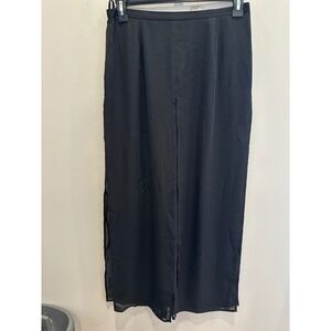 MSK Petite Black Chiffon Wide Leg Palazzo Pants High Slit Sheer Overlay PL